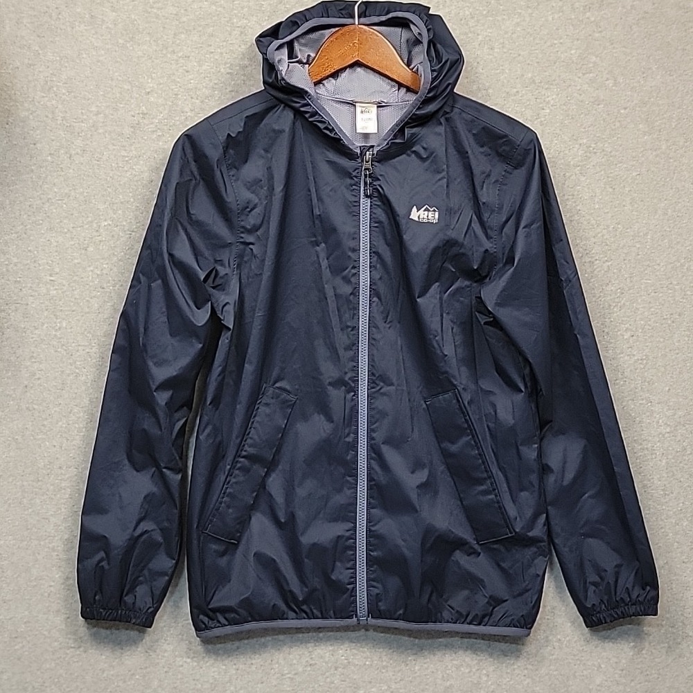 REI Co-Op Kids Size XL 18 Blue Raincoat Rain Jacket Windbreaker Outdoors Camping